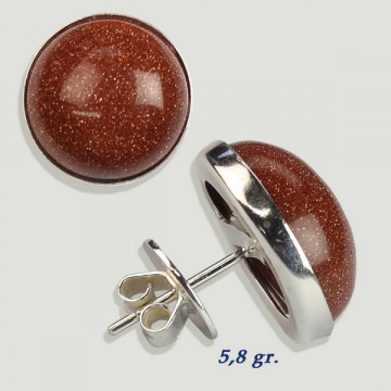 Silver cabochon earrings. Gold Aventurine. 14x14mm. (PRICE PER GRAM)