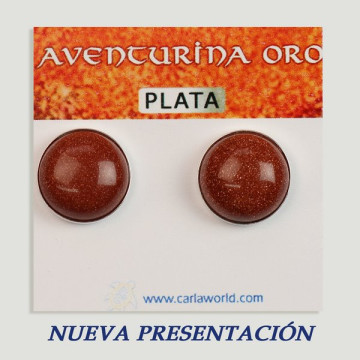 Pendientes Plata cabujón. Aventurina Oro. 14x14mm. (PRECIO POR GRAMO)