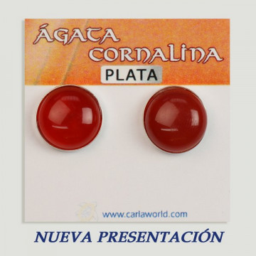 Silver cabochon earrings. Carnelian agate. 14x14mm. (PRICE PER GRAM)