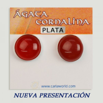 Brincos cabochão de prata. Ágata cornalina. 14x14mm. (PREÇO POR GRAMA)