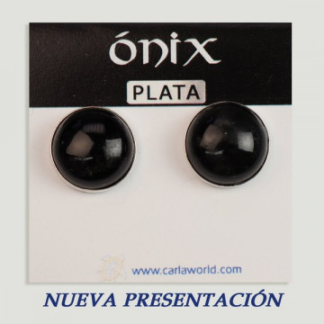 Silver cabochon earrings. Onyx. 14x14mm. (PRICE PER GRAM)
