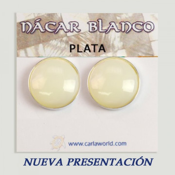 Silver cabochon earrings. white mother of pearl 16x16mm. (PRICE PER GRAM)