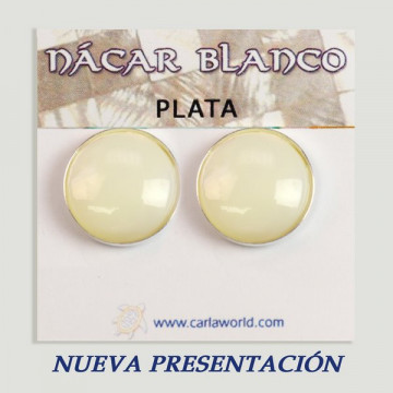 Pendientes Plata cabujón. Nácar blanco. 16x16mm. (PRECIO POR GRAMO)