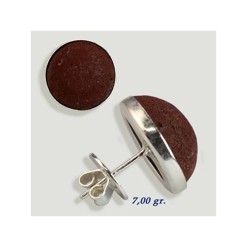 Silver cabochon earrings. Red Lava. 16x16mm. (PRICE PER GRAM) Silver cabochon earrings. Red Lava. 16x16mm. (PRICE PER GRAM)