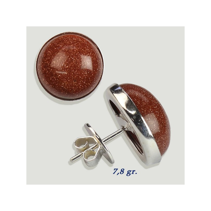 Silver cabochon earrings. Gold Aventurine. 16x16mm. (PRICE PER GRAM) Silver cabochon earrings. Gold Aventurine. 16x16mm. (PRICE PER GRAM)