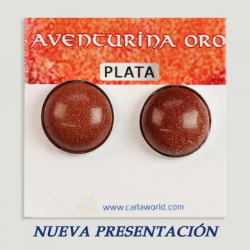 Pendientes Plata cabujón. Aventurina Oro. 16x16mm. (PRECIO POR GRAMO)