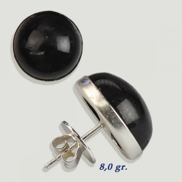 Silver cabochon earrings. Onyx. 16x16mm. (PRICE PER GRAM)