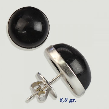 Boucles d'oreilles cabochons en argent. Onyx. 16x16mm. (PRIX AU GRAMME)