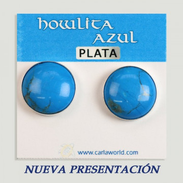 Brincos cabochão de prata. Howlita azul. 16x16mm. (PREÇO POR GRAMA)