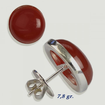 Boucles d'oreilles cabochons en argent. Agate cornaline. 16x16mm. (PRIX AU GRAMME)