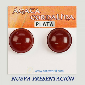Silver cabochon earrings. Carnelian agate. 16x16mm. (PRICE PER GRAM)