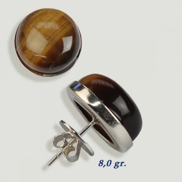 Silver cabochon earrings. Tiger's Eye. 16x16mm. (PRICE PER GRAM)