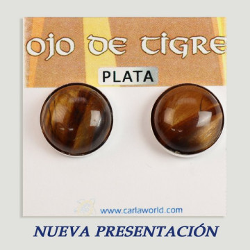 Pendientes Plata cabujón. Ojo de tigre. 16x16mm. (PRECIO POR GRAMO)