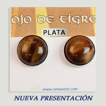 Brincos cabochão de prata. Olho de Tigre. 16x16mm. (PREÇO POR GRAMA)