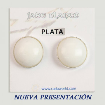 Silver cabochon earrings. White Jade. 16x16mm. (PRICE PER GRAM)