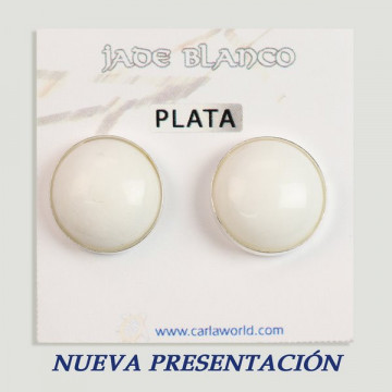 Pendientes Plata cabujón. Jade Blanco. 16x16mm. (PRECIO POR GRAMO)