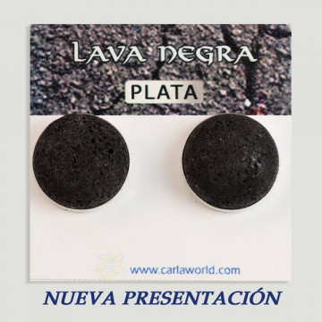 Silver cabochon earrings. Black Lava. 16x16mm. (PRICE PER GRAM)