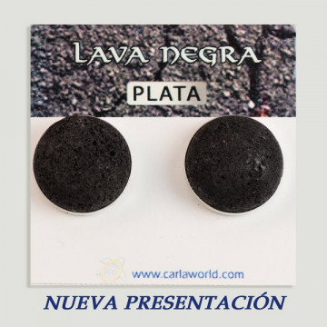 Pendientes Plata cabujón. Lava Negra. 16x16mm. (PRECIO POR GRAMO)