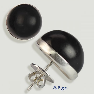 Silver cabochon earrings. Jet. 16x16mm. (PRICE PER GRAM)
