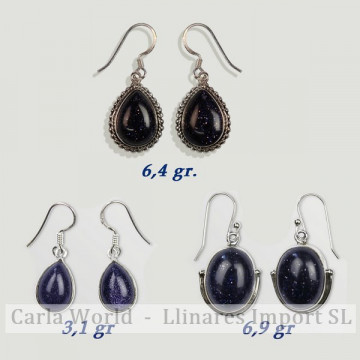 Pendientes Plata. AVENTURINA ORO AZUL. Partir 3gr. (PRECIO POR GRAMO)