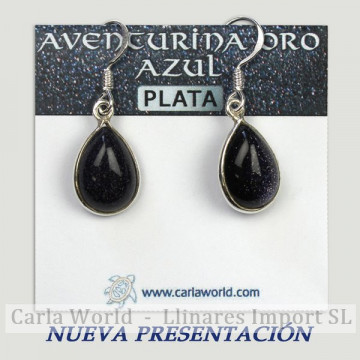 Pendientes Plata. AVENTURINA ORO AZUL. Partir 3gr. (PRECIO POR GRAMO)