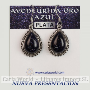 Pendientes Plata. AVENTURINA ORO AZUL. Partir 3gr. (PRECIO POR GRAMO)