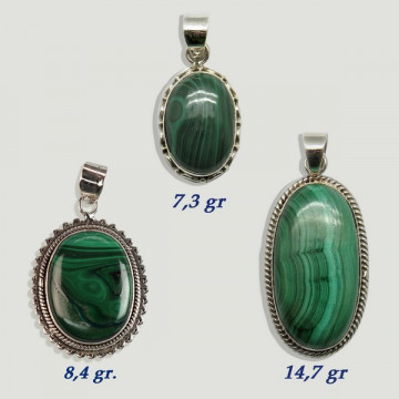 MALACHITE Pendentif cabochon en argent. A partir de 7gr. (PRIX AU GRAMME)