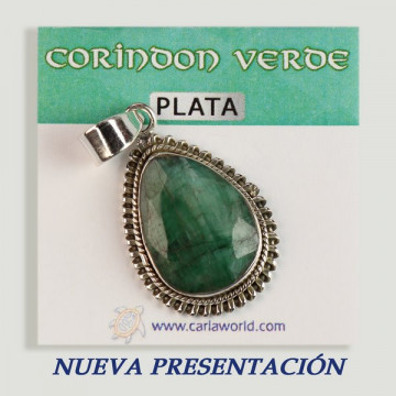 Silver cabochon pendant GREEN CORUNDUM. Quality A. From 6gr. (PRICE PER GRAM)