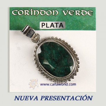 Silver cabochon pendant GREEN CORUNDUM. Quality A. From 6gr. (PRICE PER GRAM)
