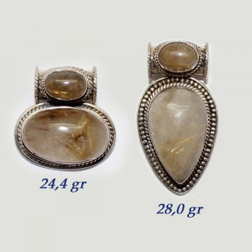 Pendentif double cabochon en argent. OR RUTILE QUARTZ. A partir de 24gr. (PRIX AU GRAMME)