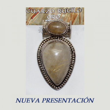 Silver double cabochon pendant. GOLD RUTILE QUARTZ. From 24gr. (PRICE PER GRAM)