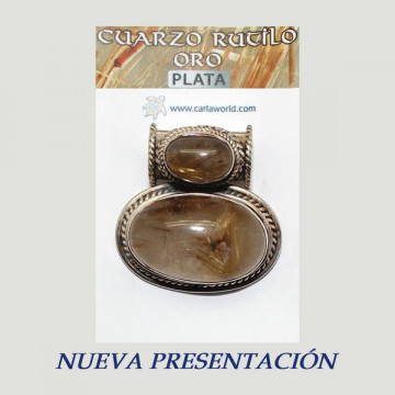 Colgante doble cabujón Plata. CUARZO RUTILO ORO. A partir 24gr.  (PRECIO POR GRAMO)