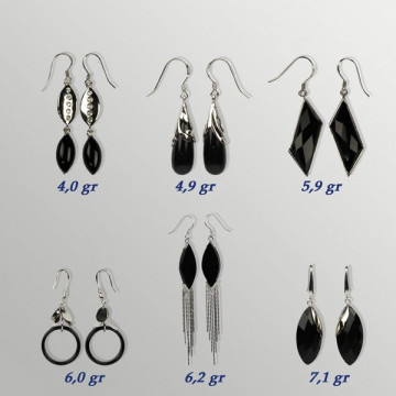 Rhodium-plated silver earrings FACETED ONYX. From 4gr. (PRICE PER GRAM)