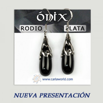 Rhodium-plated silver earrings FACETED ONYX. From 4gr. (PRICE PER GRAM)