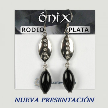 Rhodium-plated silver earrings FACETED ONYX. From 4gr. (PRICE PER GRAM)