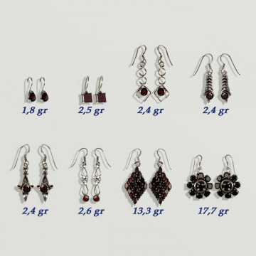 GARNET Silver Earrings with Gems. From 2gr. (PRICE PER GRAM)