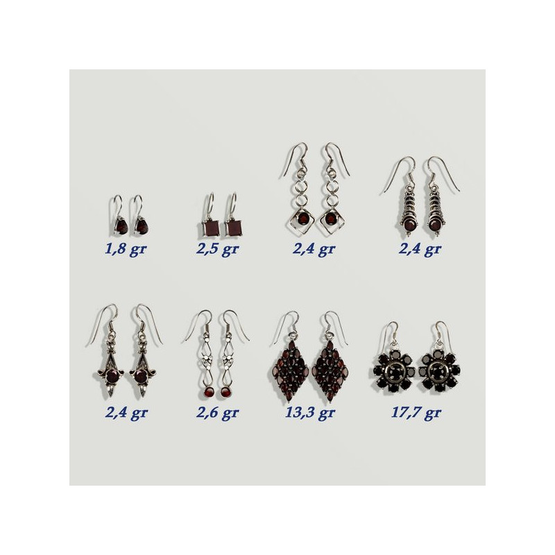 GARNET Silver Earrings with Gems. From 2gr. (PRICE PER GRAM) GARNET Silver Earrings with Gems. From 2gr. (PRICE PER GRAM)