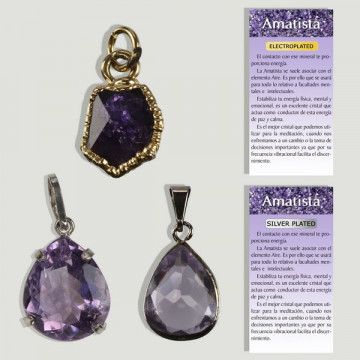 AMETHYST. Carved stone silverplated/goldenplated pendant