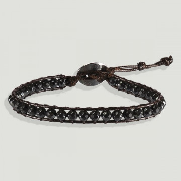 Hematite bracelet with brown rope 1 turn