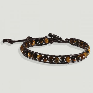 Bracelet oeil de tigre avec corde marron 1 tour