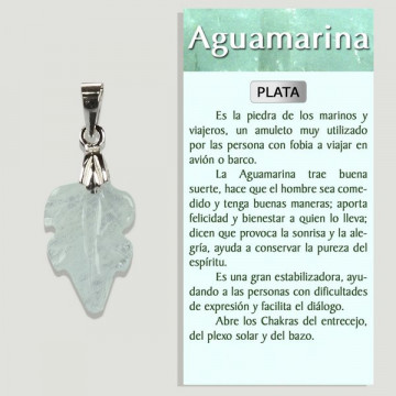 AQUAMARINE. Silver small leaf pendant