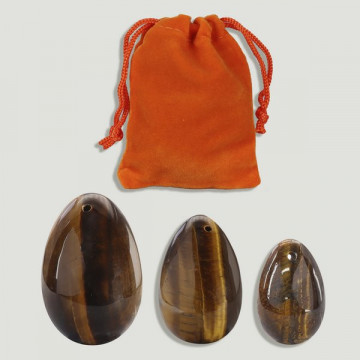 Set 3 YONI Eggs with hole. Tiger eye. 3-4-4.5cm.