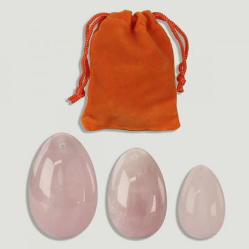 Set 3 YONI Eggs with hole. Pink quartz. 3-4-4.5cm.