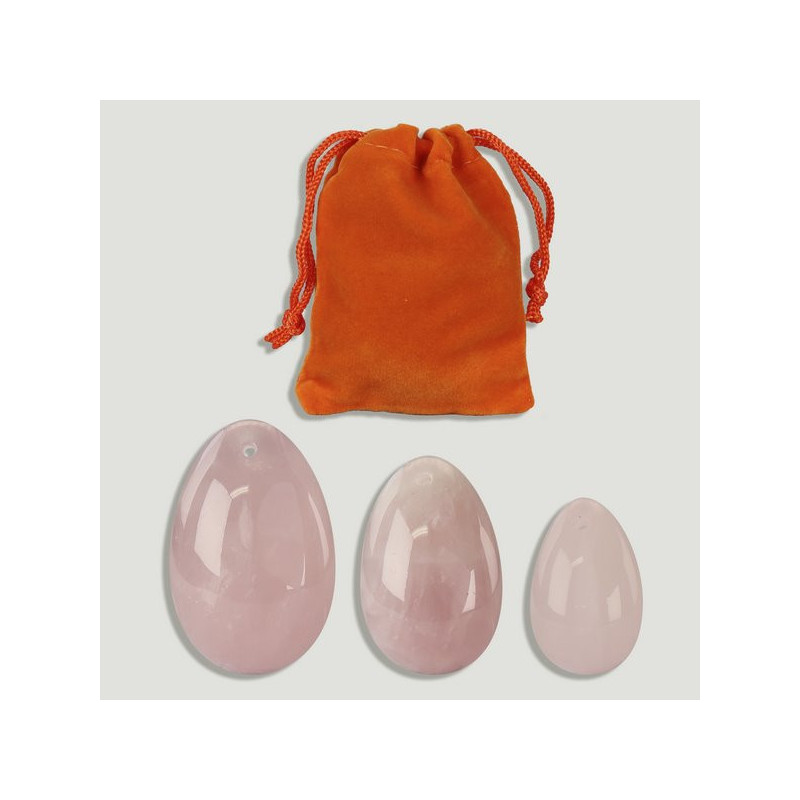 Set 3 YONI Eggs with hole. Pink quartz. 3-4-4.5cm. Set 3 YONI Eggs with hole. Pink quartz. 3-4-4.5cm.