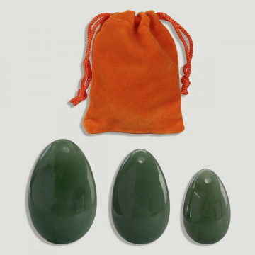 Set 3 YONI Eggs with hole. Green Aventurine. 3-4-4.5cm.