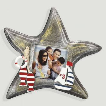 Wooden nautical photo holder. Gray-gold star. 20x20cm (photo 7x7cm)