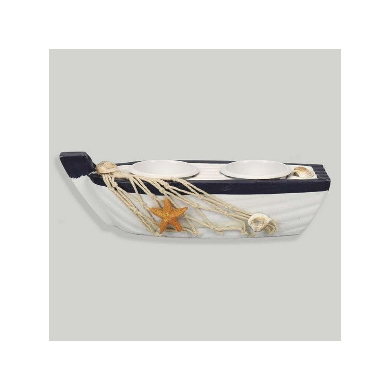 Double wooden candle holder. net boat. 6.5x18x5cm. Double wooden candle holder. net boat. 6.5x18x5cm.