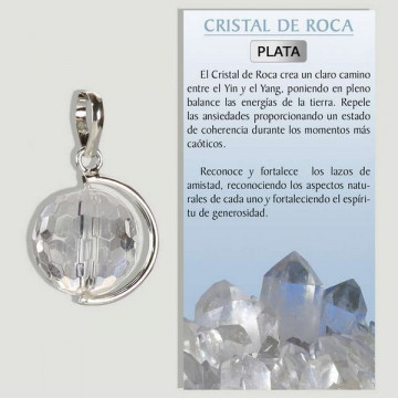 PEDRA DE CRISTAL. Pingente bola facetada e meridiano em PRATA 12mm.