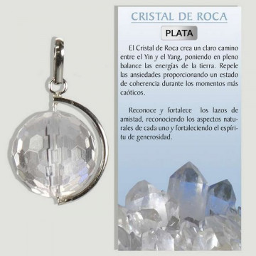 ROCK CRYSTAL. Faceted ball and meridian pendant in SILVER 14mm.