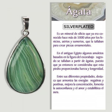GREEN AGATE. Silver plated pendant with mineral dyed.
